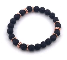 RR390 - Bold & Grounded Black Lava Stone Bracelet with Copper Spacers gift