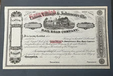 1860s UNION & VILLAGE (GREENWICH) & JOHNSONVILLE RAILROAD STOCK CERTIFICATE NY !
