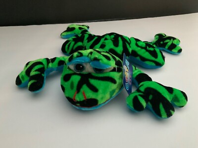 Goffa Plush Poison Dart Green Frog Stuffed animal Toy used nice 10  x 11 