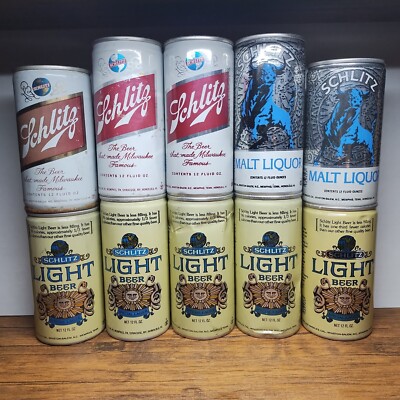 Vintage - Lot of 10, x3 Schlitz, x5 Light, 2x Malt Liquor, Variety