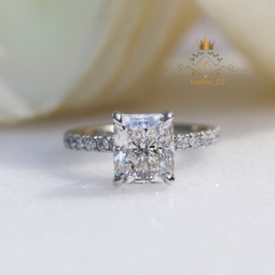 Moissanite Solitaire Engagement Ring Solid 14K White Gold 2.50 CT Radiant Cut