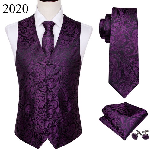 Rojo Paisley Hombres Chalecos Negro Traje Chaleco Conjunto Corbata Vestido de Boda Esmoquin V - Imagen 14 de 88