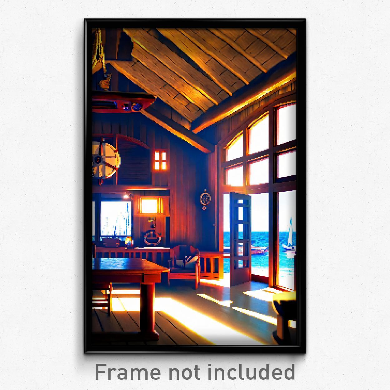 8 Bit Nautical House Pixel Art Psychedelic Trippy Poster