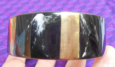 Bangle Bracelet Black/Brown Inlaid Polished Buffalo Horn  Brass Jewelry