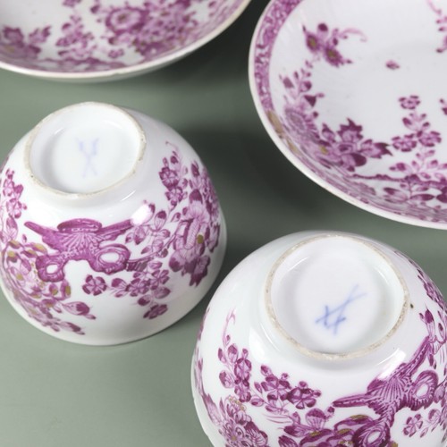 Pair 18th Century Meissen Cups And Saucers, Purple Decorated, Swords Mark. - Picture 3 of 22