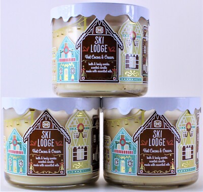 QTY 3 - Bath & Body Works White Barn HOT COCOA & CREAM 3 Wick 14.5 Oz Candle
