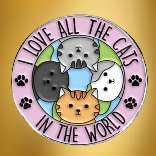 “🐾 I LOVE ALL THE CATS 🐾 IN THE WORLD” Charming kitty faces. Pin, brooch. - Picture 2 of 10