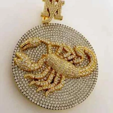 3Ct Round Cut Moissanite Bling Scorpion Medallion Pendant 925 Sterling Silver