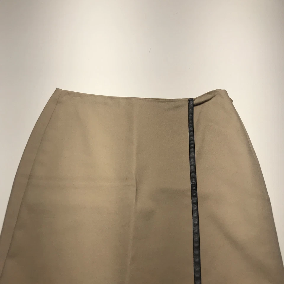 Traje Falda Anne Klein Mujer Talla 0 Bronceado Imitación Envoltura Cuero Borde Lápiz Foto 3 de 4