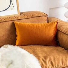  Lumbar Pillow Cover for Chair Bed, Velvet Decorative Throw 12" x 20" Copper