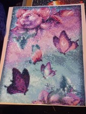 Butterflies-Pink  Purple with roses Diamond Art 30x40cm