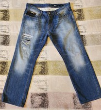 Just Cavalli Men's Leather Ripped Straight Leg Capri Denim Jeans Size 33