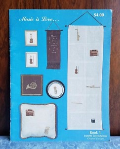 Vintage MUSIC IS LOVE Cross Stitch Leaflet Jeanette Lovensheimer violin piano