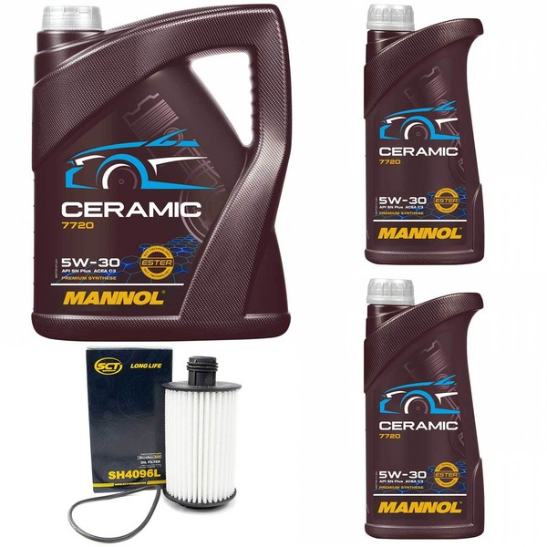 MotoröL Set Mannol 5W-30 Ceramic Plus 7 Liter + ÖLfilter FüR Chevrolet Captiva-image