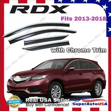 Window Visors w/Chrome Trim Rain Sun Guards Vent Deflector For Acura RDX 2013-18