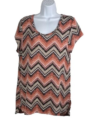 Vintage Bobbie Brooks Women's XL Orange Chevron Pullover Top - Short Sleeve