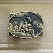 Steam Train Locomotive Railroad Brass Heritage Mint Belt Buckle 1978 - Y-5171
