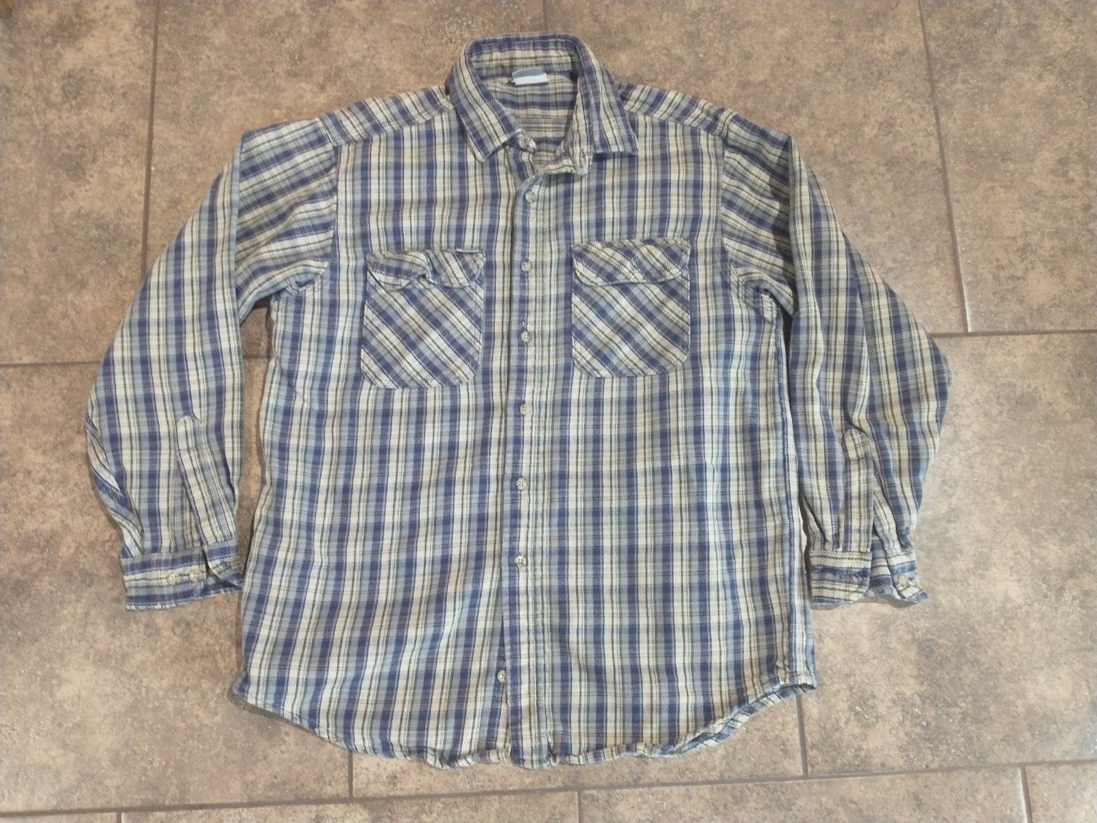 Vintage CARHARTT Mens Sz L 100% Cotton Flannel Long Sleeve Button Up Shirt Plaid