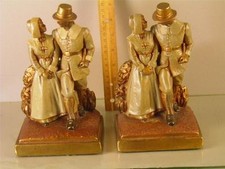 ANTIQUE C1925 ARMOR BRONZE BRONZE CLAD BYRON BRISTOL PILGRIMS BOOKENDS
