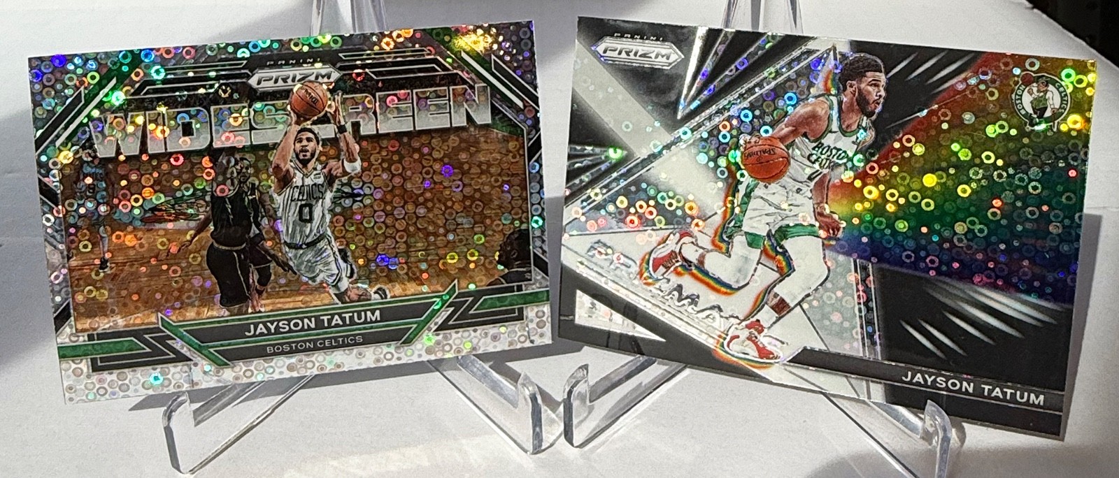 2 Jayson Tatum Prizm Fast Break Inserts: 2021 Prizmatic, 2022 Widescreen