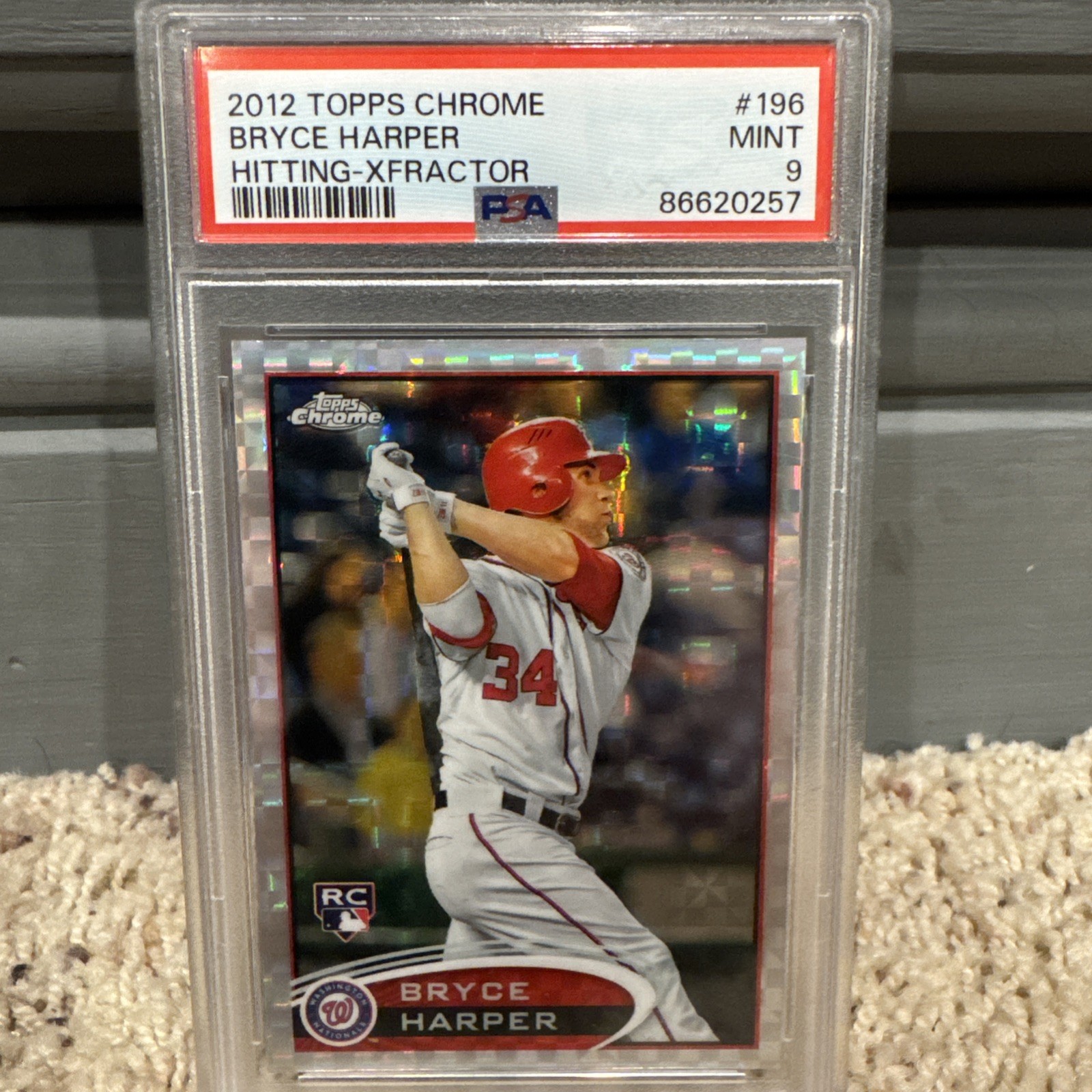 Topps 2012 Chrome Bryce Harper #196 X-Fractor Rookie PSA 9 Nationals MLB view 1