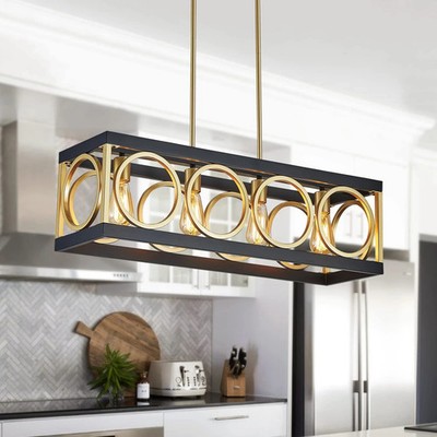 XINGQI Modern Rectangle Chandelier, Farmhouse Kitchen Island Lighting Rustic ...