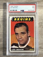 1965-66 Topps Hockey Card #32, LEO BOIVIN, Boston Bruins, PSA 7