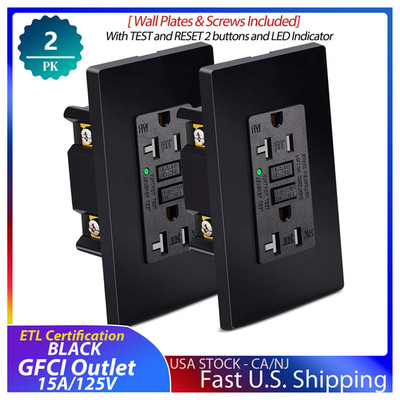 2x GREENCYCLE Black GFI Outlet 15A,Weather-Resistant TR Outlet,ETL Certification