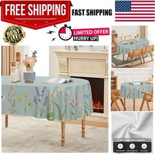 Spring Tablecloth 60 84 Inch Oval, Watercolor Wild Flowers Blooming Floral Gr...