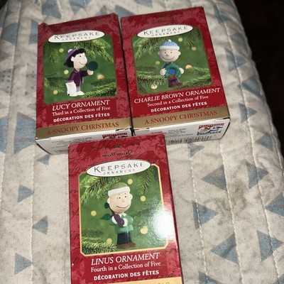 3 Hallmark Peanuts Ornament Set A Snoopy Christmas 1995 Lucy Linus Charlie Brown