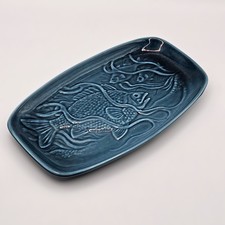 Mid-century Poole Pottery Pin Dish - Blue Dolphin Glaze - Fish Pattern