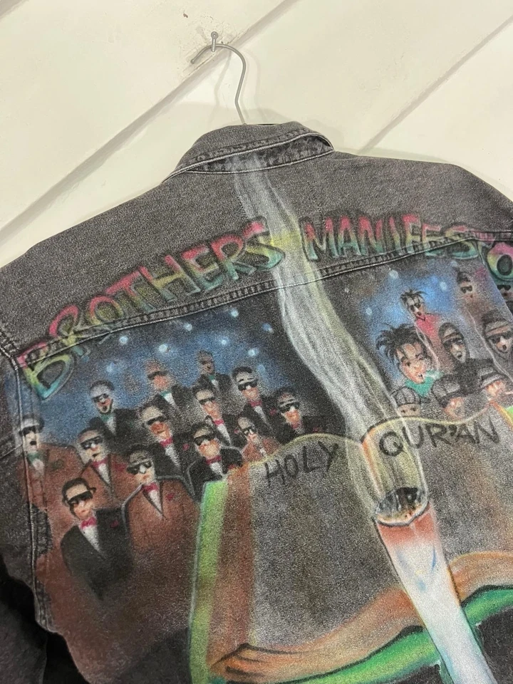 Chaqueta Vaquera Gris Levis De Colección Personalizada Pintada a Mano Brother Manifesto Corán M Foto 2 de 4