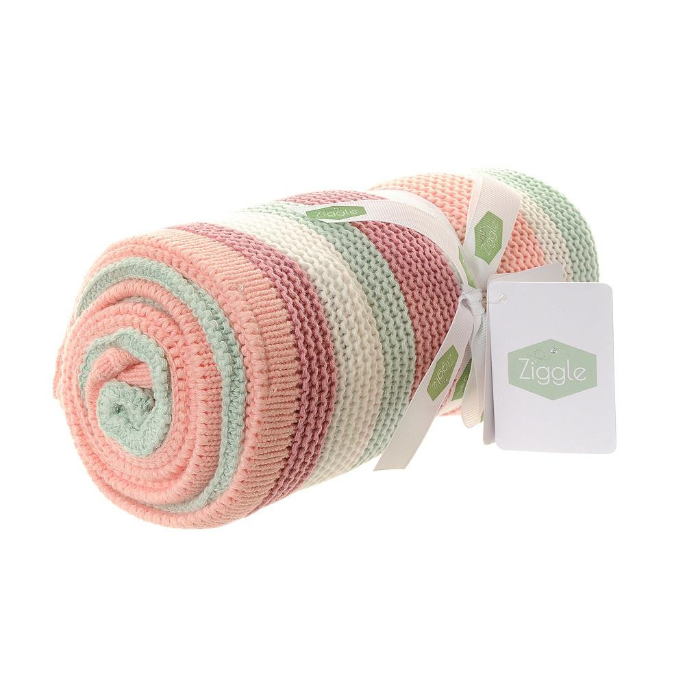 Baby Knitted Blanket Pram Cot Moses Basket Ziggle Newborn Pink Stripe 100x75cm