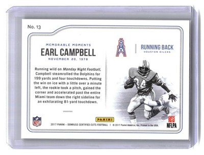 2017 Donruss Certified Cuts #13 Earl Campbell Memorable Moments