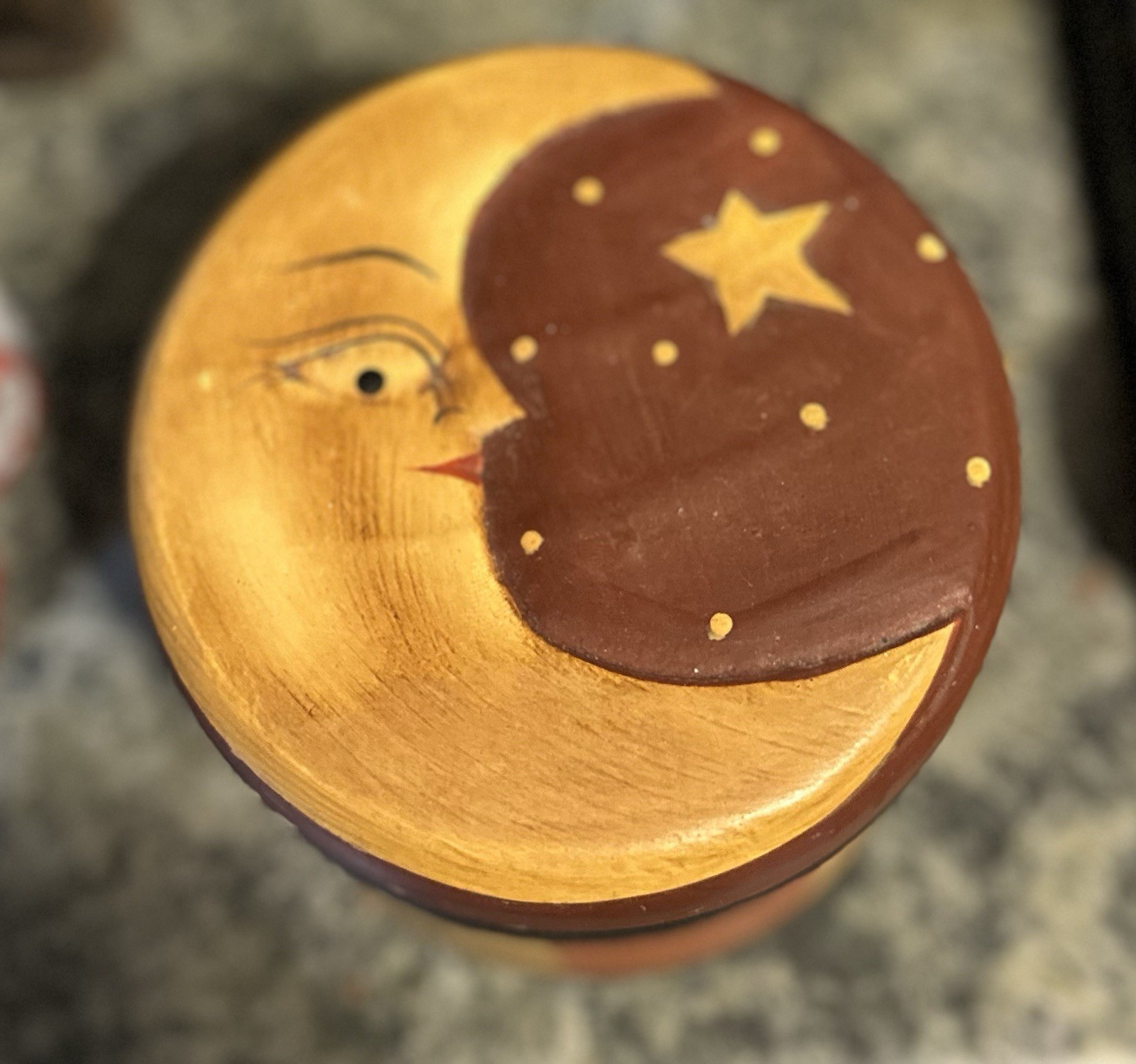 crescent moon wooden trinket box with 2nd box inside