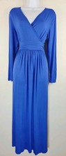 Cathy Dress Womens M Blue Knit Maxi Faux Wrap Casual Resortwear Long Sleeve NWT