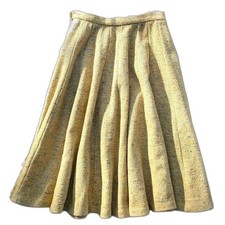 VINTAGE 50s 100 Wool Yellow Dotted Tweed Boucl  3/4 Circle Swing Skirt Sz XS