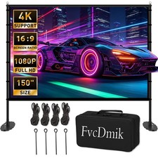 150 inch Projector Screen with Stand, 16:9 4K HD Portable Outdoor Movie Screen,