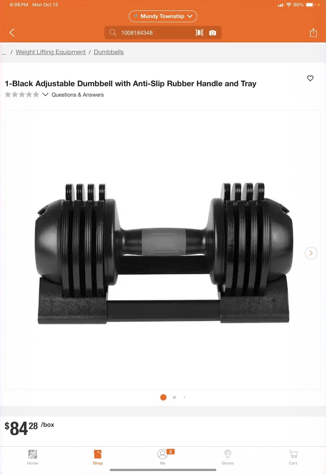 1 Black Adjustable Dumbbell With Anti Slip Rubber Handle And Tray