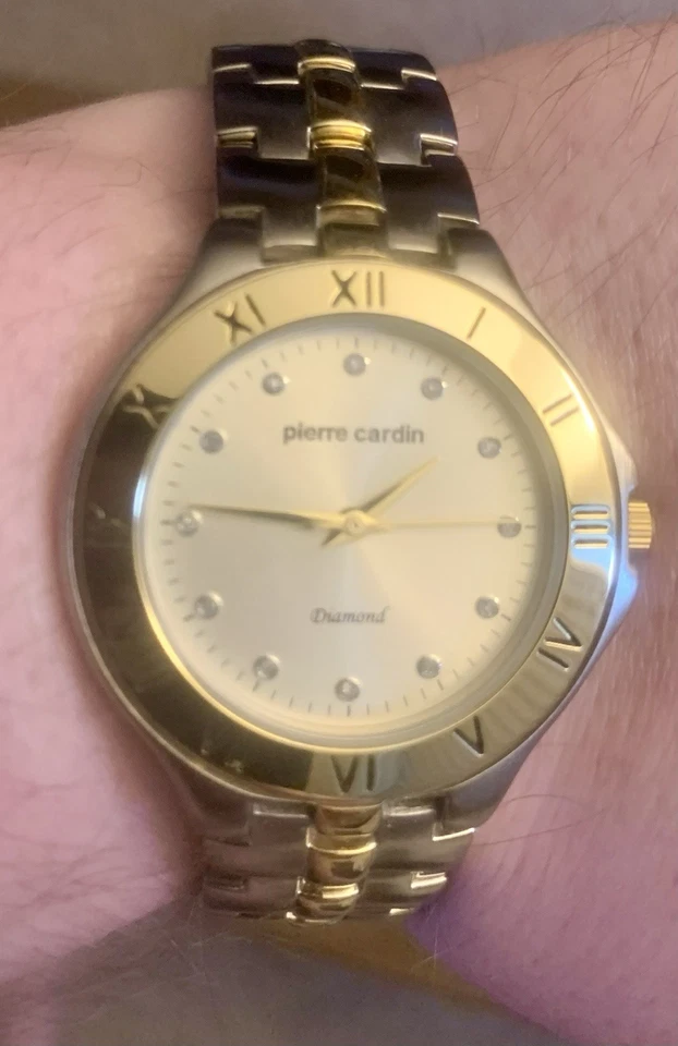 Pierre Cardin Diamante Vintage Oro/Plata Necesita Batería Tiene Caja Banda 9 Pulgadas Foto 3 de 4