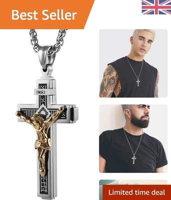 Lightweight Stainless Steel Cross Necklace for Men - Religious Gift for Him