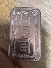 Lingot de cuivre fin 0,999 de 1 once motif de billet de 100 $ Benjamin Franklin