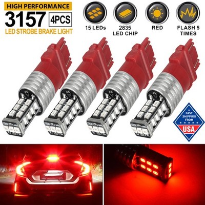 4X 3157 Red LED Bright Strobe Flash Blinking Brake Tail Stop Light Parking Bulbs