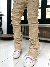 Mens Skinny Ripped Jeans Stretch Denim Distressed Frayed Slim Fit Pants Trousers