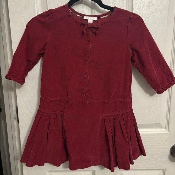 Burberry Bambini Vestito Rosso in Velluto a coste Tg 8Y
