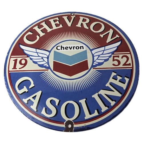 Vintage Chevron Gasoline Sign - Gas Pump Service Advertisement Porcelain Sign