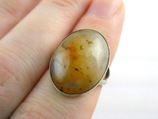 Vintage Sterling Silver Moss Agate Cabochon Ring Size 5 Weighs 5.5 Grams