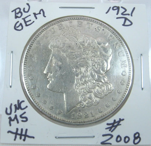 1921-D MORGAN SILVER DOLLAR BU GEM PROOF LIKE COIN FREE SHIPPING US MINT #2008