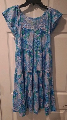 Lilly Pulitzer Kawa/Flutter Sleeve 100% Cotton Dress Size S Multicolor 