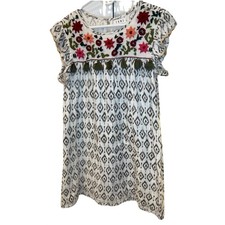 THML Embroidered Boho Mini Dress Womens Small Floral Tassel Peasant Shift